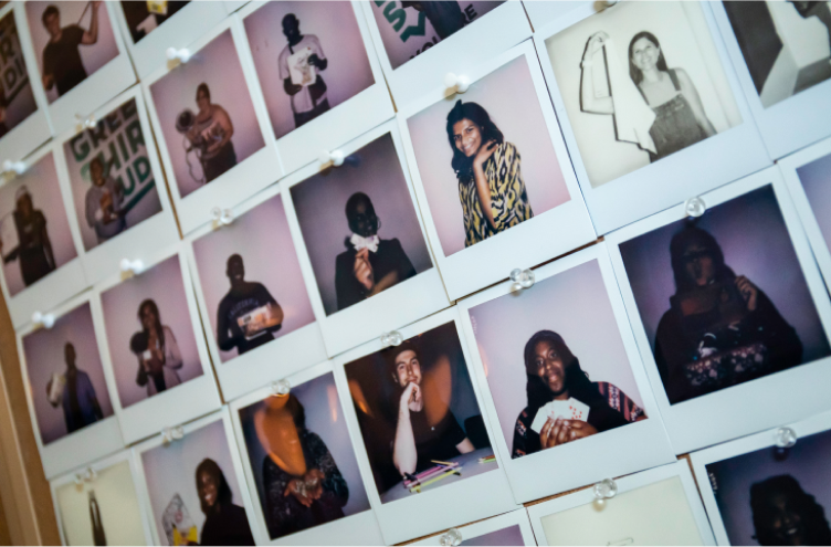 Polaroids tacked on a board